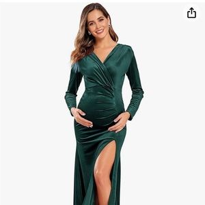 Long sleeve Green velvet Formal Maternity Dress